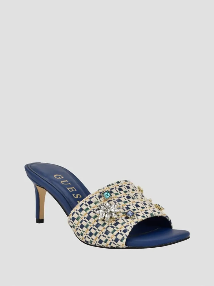 GUESS Shoes Weekful Woven Rhinestone Mules Blue 8211 Women