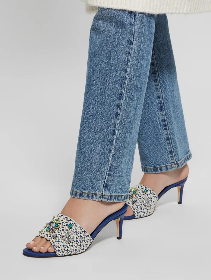 GUESS Shoes Weekful Woven Rhinestone Mules Blue 8211 Women