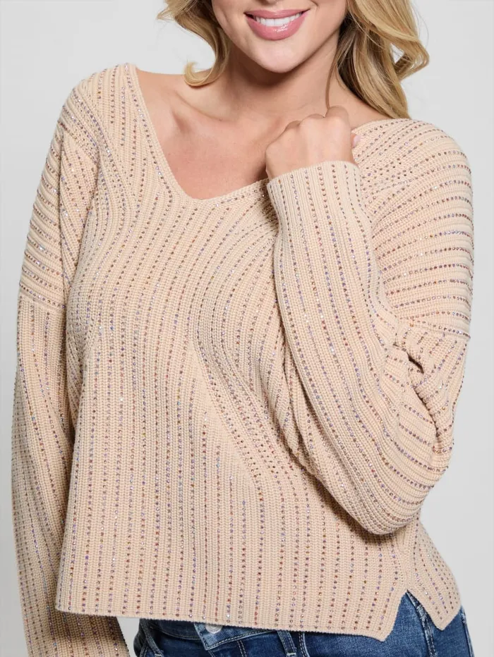 GUESS Sweaters and Knits Lorien Rhinestone Sweater Beige 8211 Women