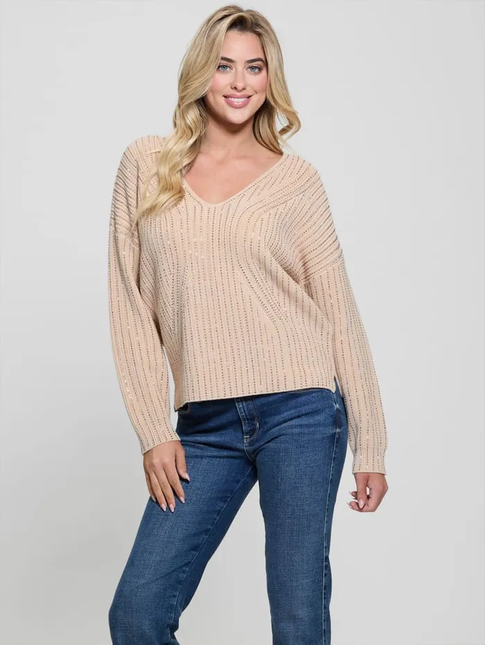 GUESS Sweaters and Knits Lorien Rhinestone Sweater Beige 8211 Women