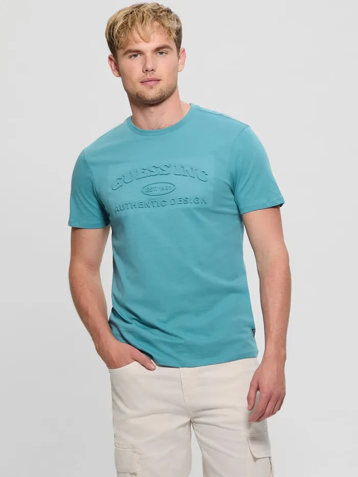 GUESS T Shirts and Tanks Club Logo Tee Blue 8211 Men