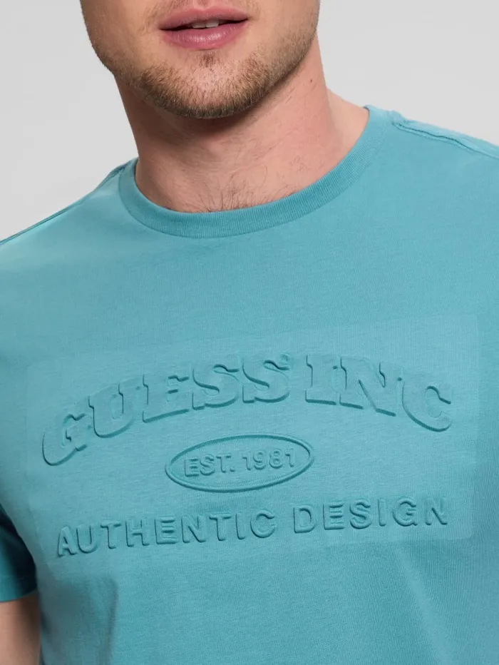 GUESS T Shirts and Tanks Club Logo Tee Blue 8211 Men