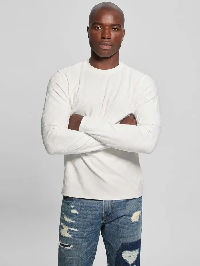 GUESS T Shirts and Tanks Eco Peony Jacquard Crewneck Black 8211 Men