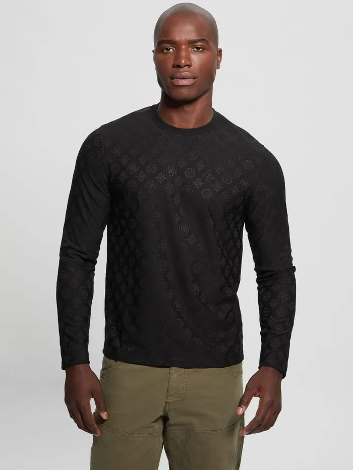 GUESS T Shirts and Tanks Eco Peony Jacquard Crewneck Black 8211 Men