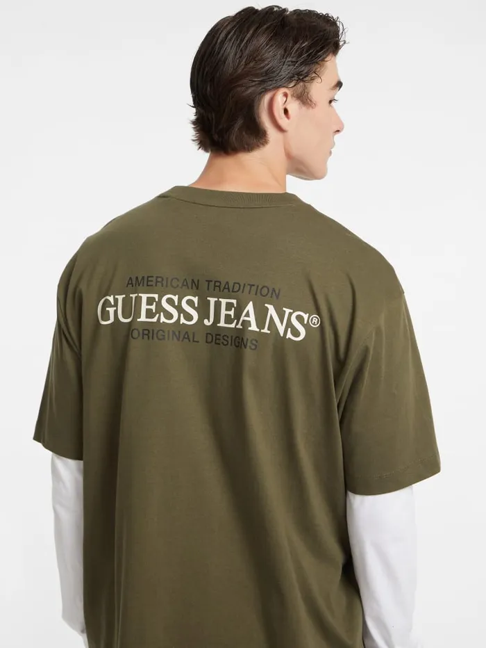 GUESS T Shirts and Tanks Oversized American Tradition Tee Green 8211 Men
