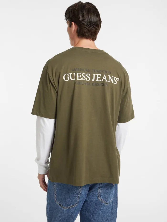 GUESS T Shirts and Tanks Oversized American Tradition Tee Green 8211 Men
