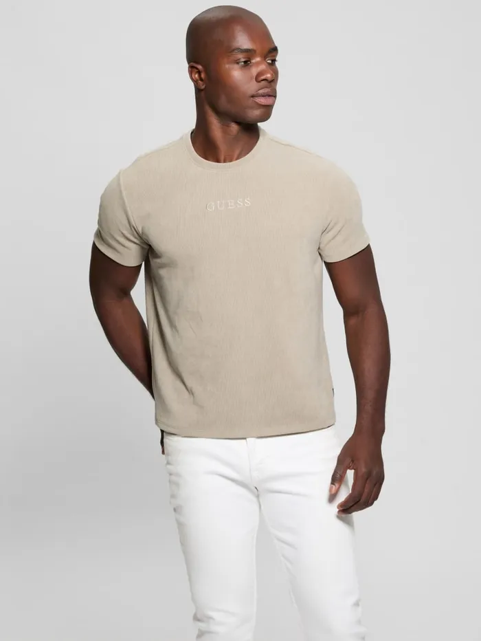 GUESS T Shirts and Tanks Ribbed Crewneck Tee Beige 8211 Men
