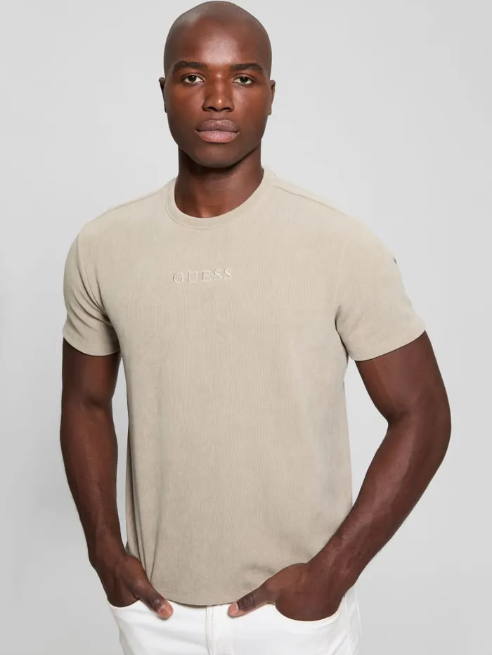 GUESS T Shirts and Tanks Ribbed Crewneck Tee Beige 8211 Men