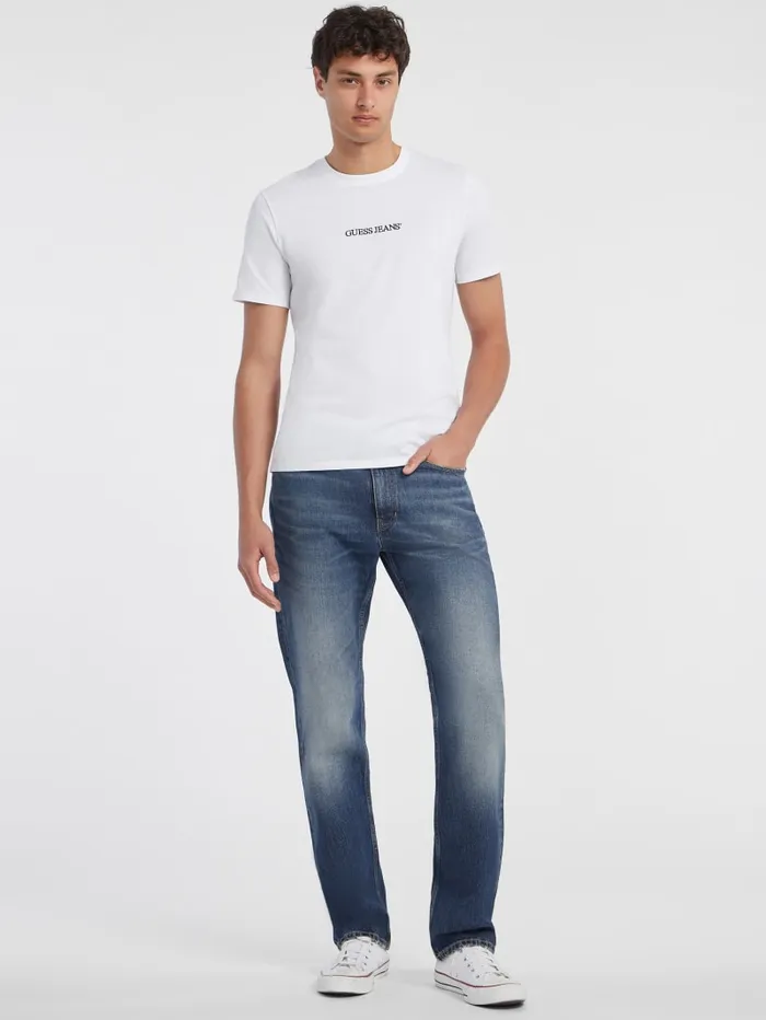 GUESS T Shirts and Tanks Slim Embroidered Logo Tee Blue 8211 Men