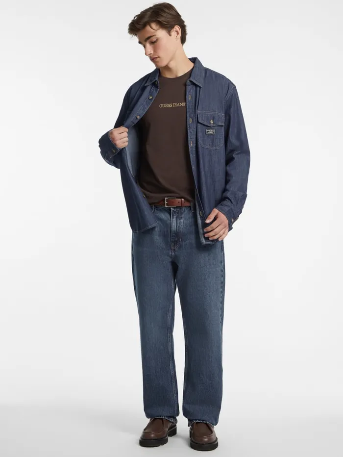 GUESS T Shirts and Tanks Slim Embroidered Logo Tee Blue 8211 Men