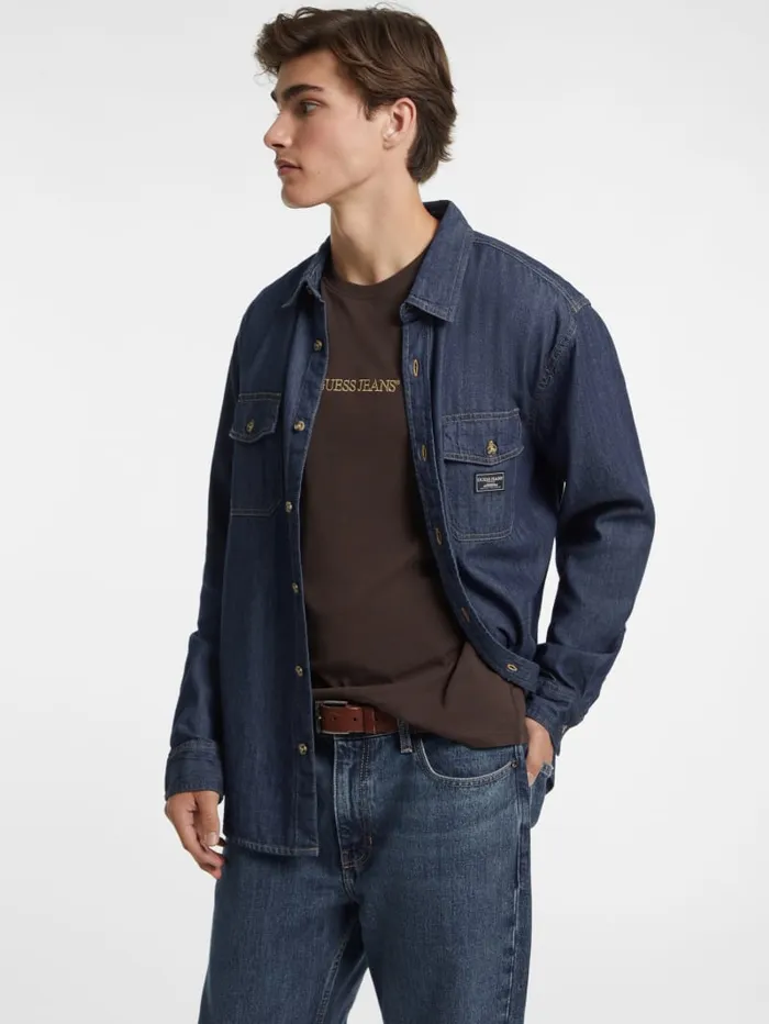 GUESS T Shirts and Tanks Slim Embroidered Logo Tee Blue 8211 Men