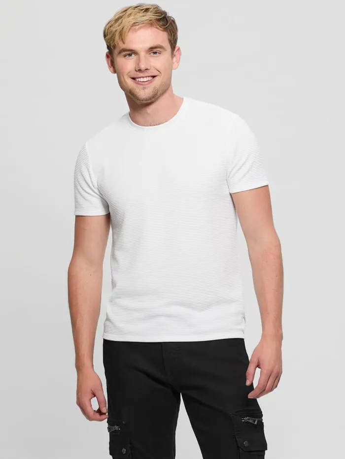 GUESS T Shirts and Tanks Textured Stripe Tee White 8211 Men
