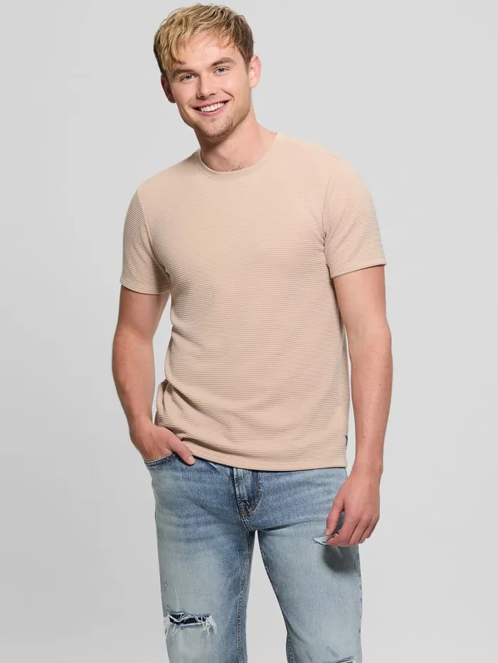GUESS T Shirts and Tanks Textured Stripe Tee White 8211 Men