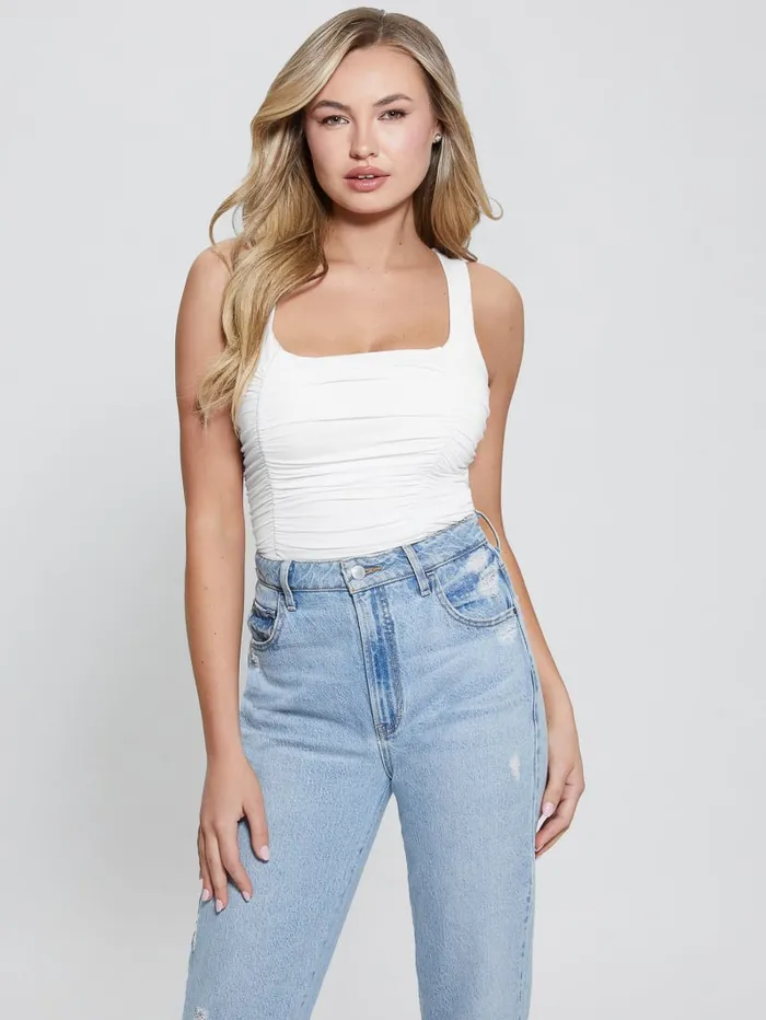 GUESS Tops Eco Adrianna Shirred Tank Top White 8211 Women