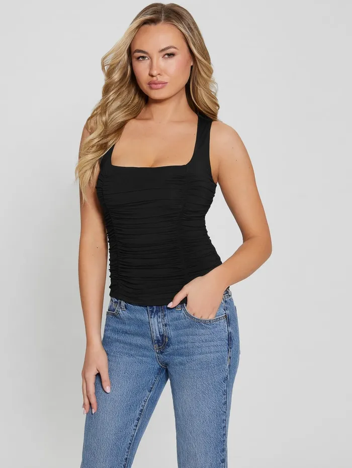 GUESS Tops Eco Adrianna Shirred Tank Top White 8211 Women