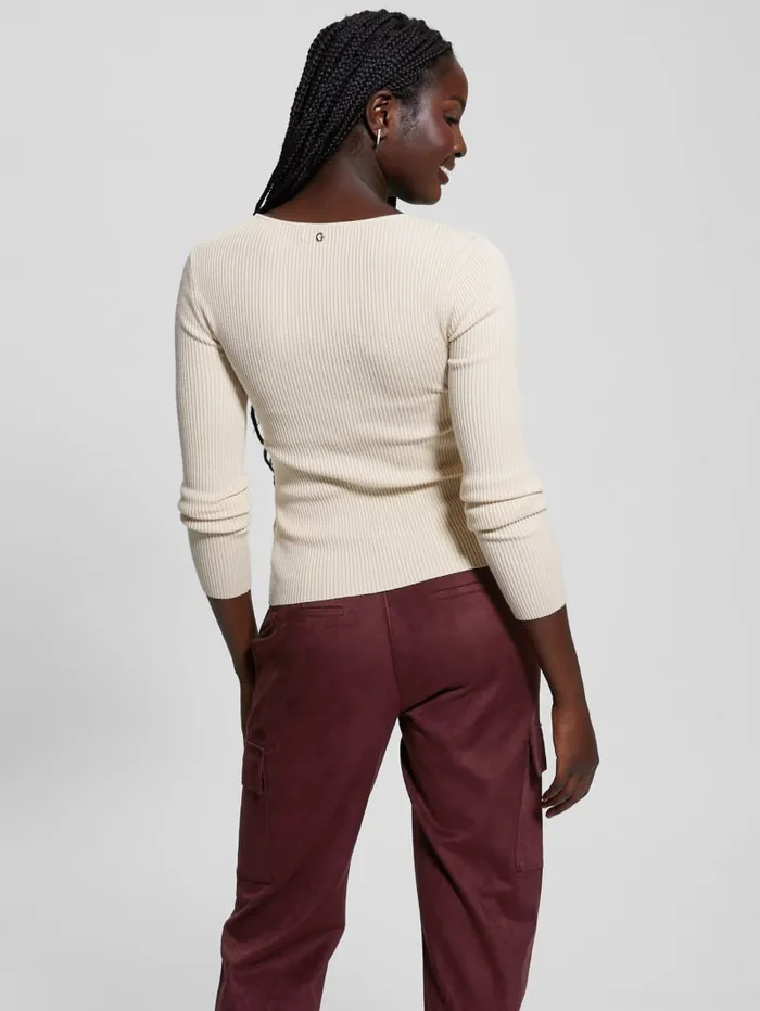 GUESS Tops Eco Cirila Ribbed Sweater Top Beige 8211 Women