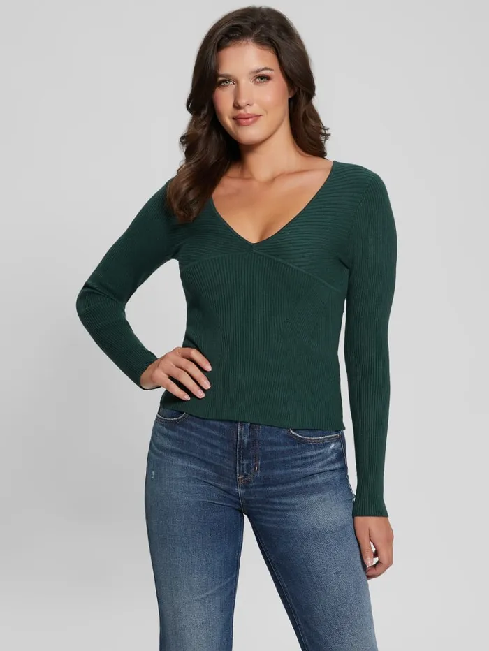 GUESS Tops Eco Cirila Ribbed Sweater Top Beige 8211 Women