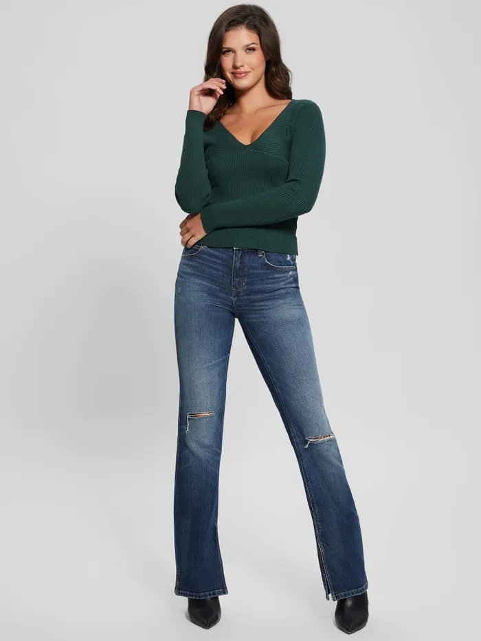 GUESS Tops Eco Cirila Ribbed Sweater Top Beige 8211 Women