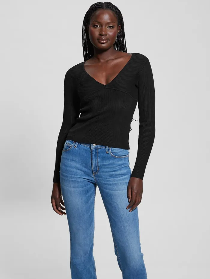GUESS Tops Eco Cirila Ribbed Sweater Top Beige 8211 Women