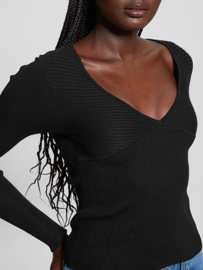 GUESS Tops Eco Cirila Ribbed Sweater Top Beige 8211 Women