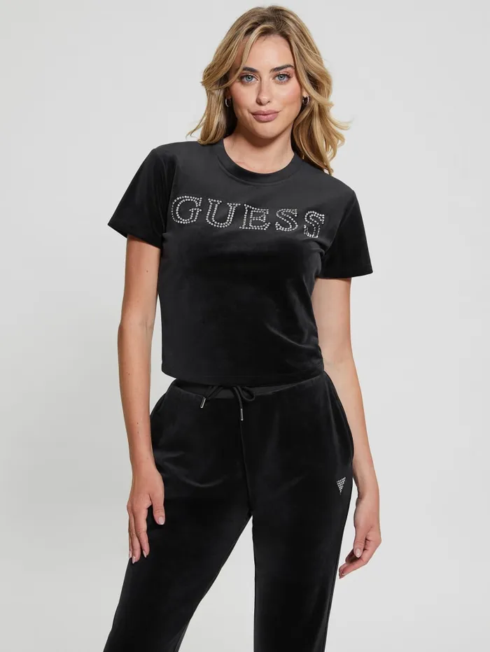 GUESS Tops Eco Couture Velvet Logo Tee Pink 8211 Women