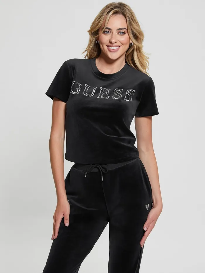 GUESS Tops Eco Couture Velvet Logo Tee Pink 8211 Women