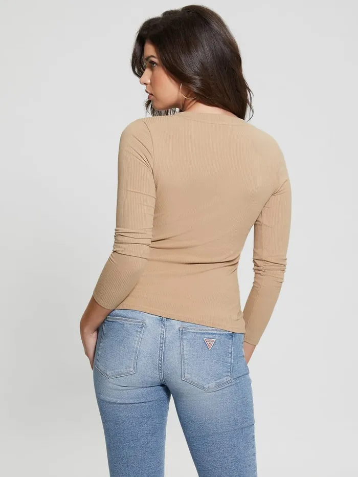 GUESS Tops Eco Kyla Rib Henley Tee Beige 8211 Women