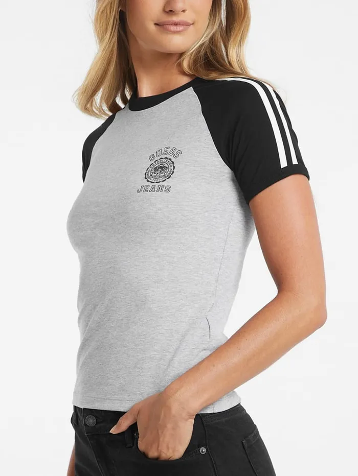 GUESS Tops Slim Crest Logo Raglan Tee Gray 8211 Women