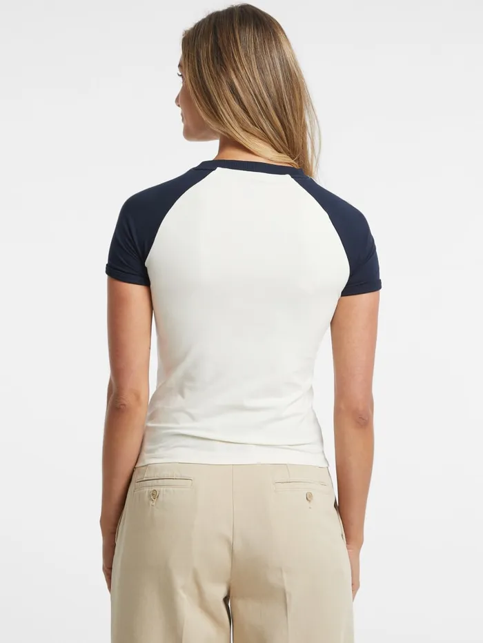 GUESS Tops Slim Crest Logo Raglan Tee Gray 8211 Women
