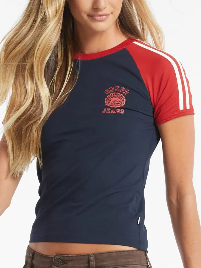 GUESS Tops Slim Crest Logo Raglan Tee Gray 8211 Women