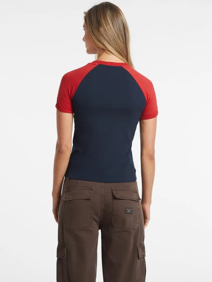 GUESS Tops Slim Crest Logo Raglan Tee Gray 8211 Women