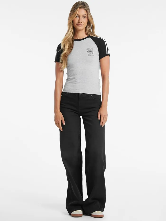 GUESS Tops Slim Crest Logo Raglan Tee Gray 8211 Women