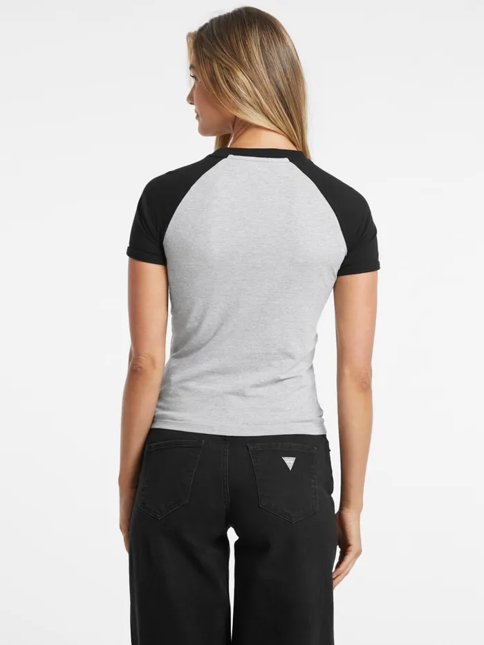 GUESS Tops Slim Crest Logo Raglan Tee Gray 8211 Women