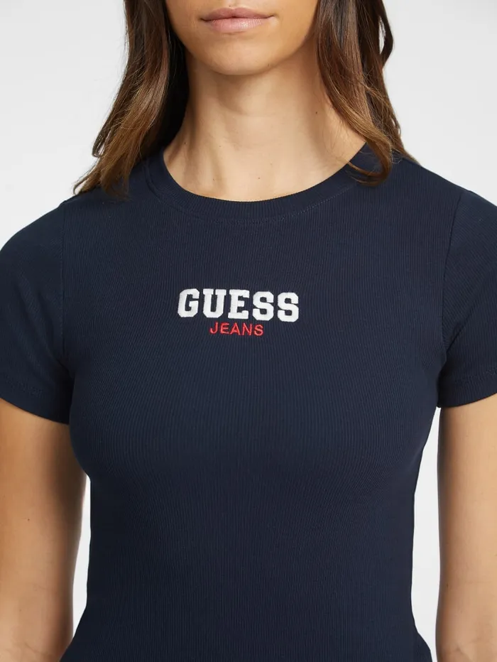 GUESS Tops Slim RibKnit Embroidered Tee Blue 8211 Women