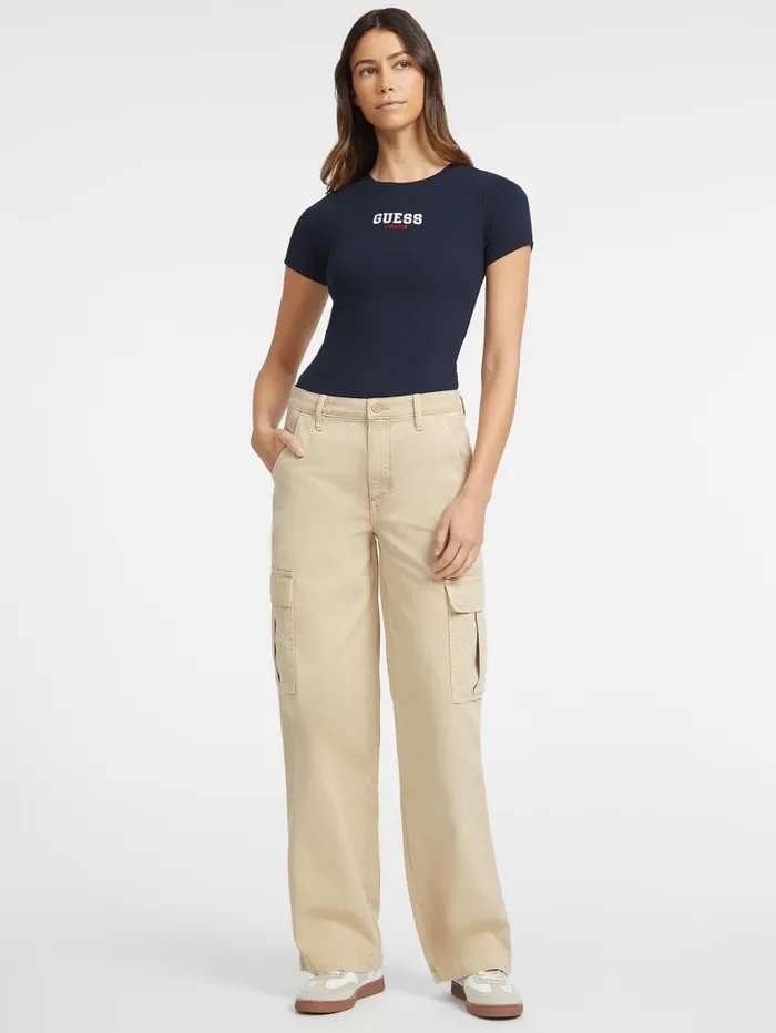 GUESS Tops Slim RibKnit Embroidered Tee Blue 8211 Women