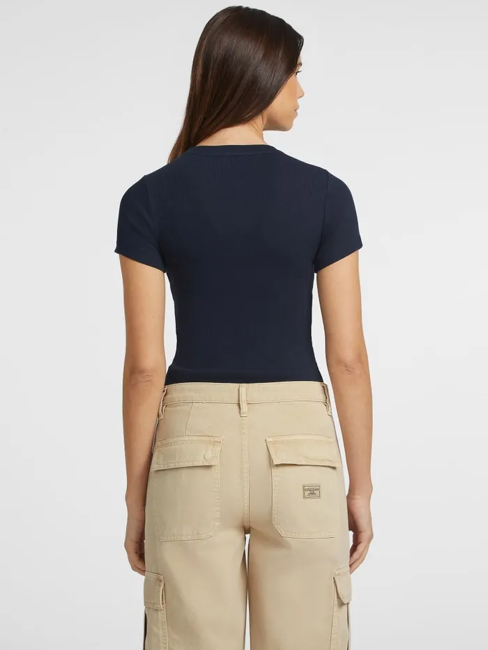 GUESS Tops Slim RibKnit Embroidered Tee Blue 8211 Women
