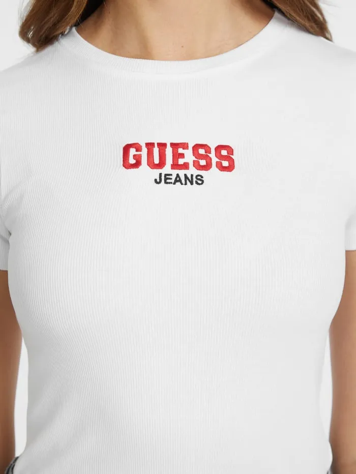 GUESS Tops Slim RibKnit Embroidered Tee Blue 8211 Women
