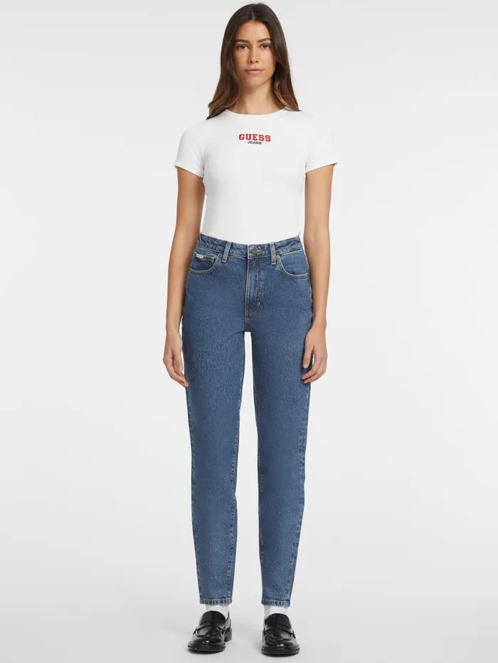GUESS Tops Slim RibKnit Embroidered Tee Blue 8211 Women