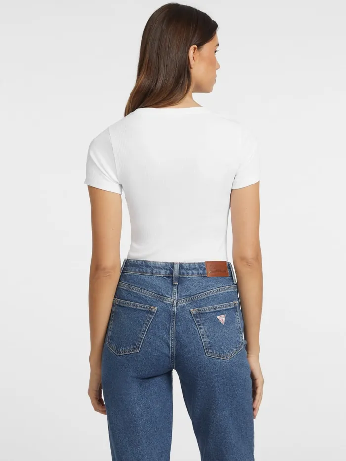 GUESS Tops Slim RibKnit Embroidered Tee Blue 8211 Women