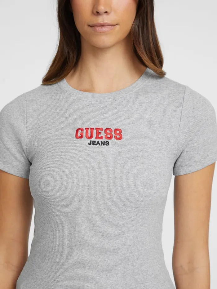 GUESS Tops Slim RibKnit Embroidered Tee Blue 8211 Women