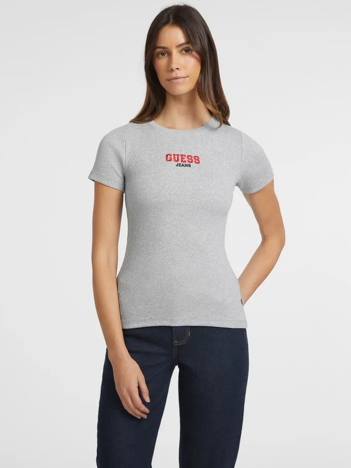 GUESS Tops Slim RibKnit Embroidered Tee Blue 8211 Women