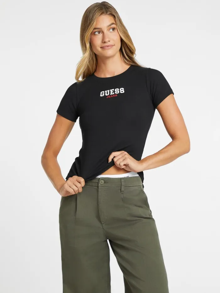 GUESS Tops Slim RibKnit Embroidered Tee Blue 8211 Women