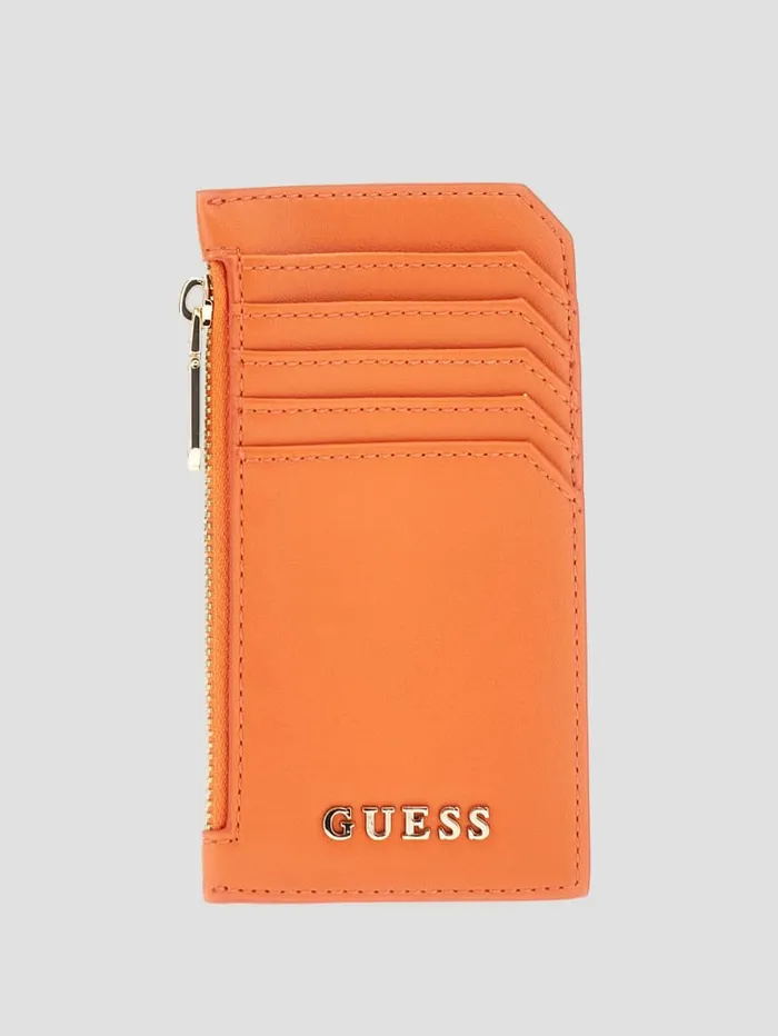 GUESS Wallets FauxLeather Zip Card Holder Orange 8211 Unisex