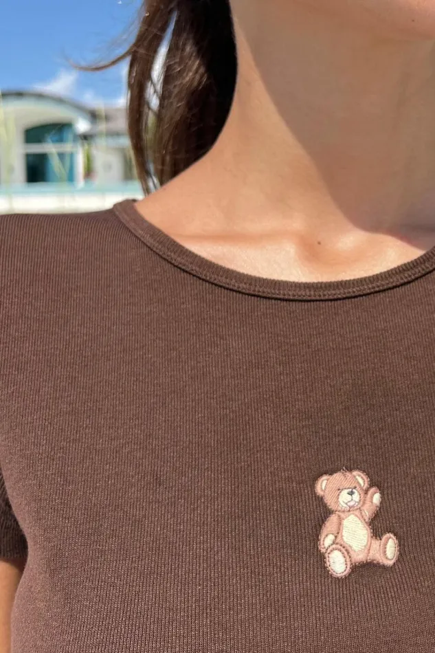 Hailie Teddy Bear Top Brown Women Brandy Melville Tops