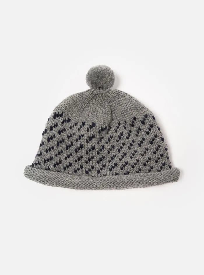 Hats Men Universal Works Cableami Bobble Watch Cap In Grey Wool Jacquard