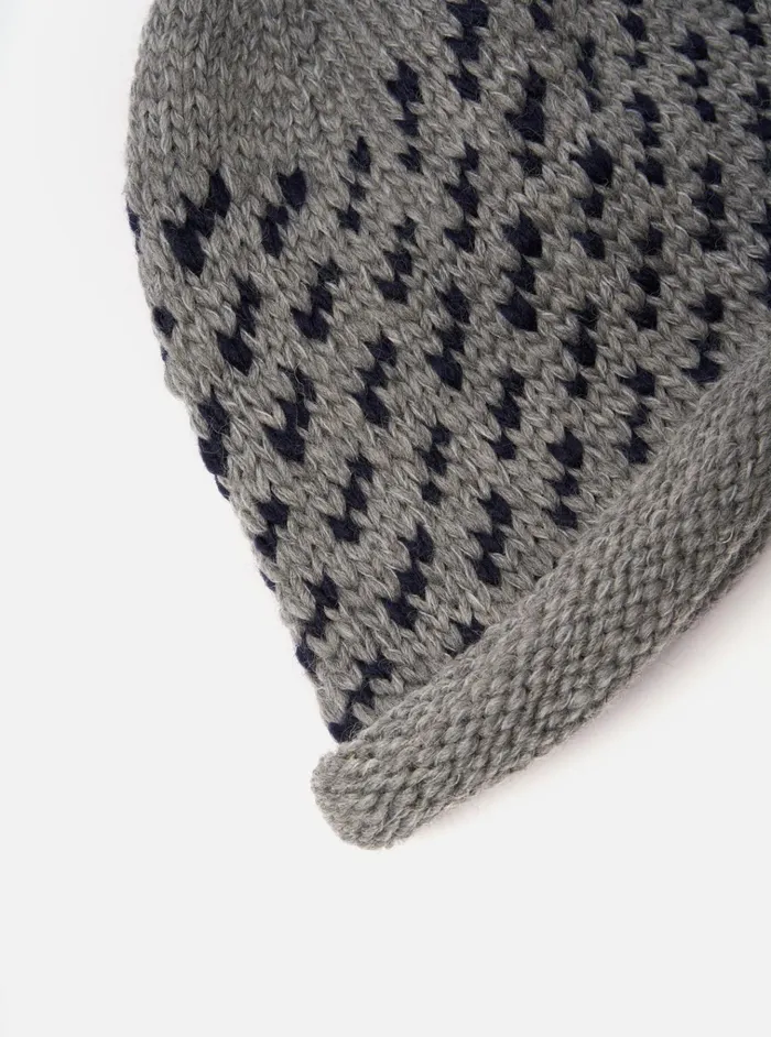 Hats Men Universal Works Cableami Bobble Watch Cap In Grey Wool Jacquard