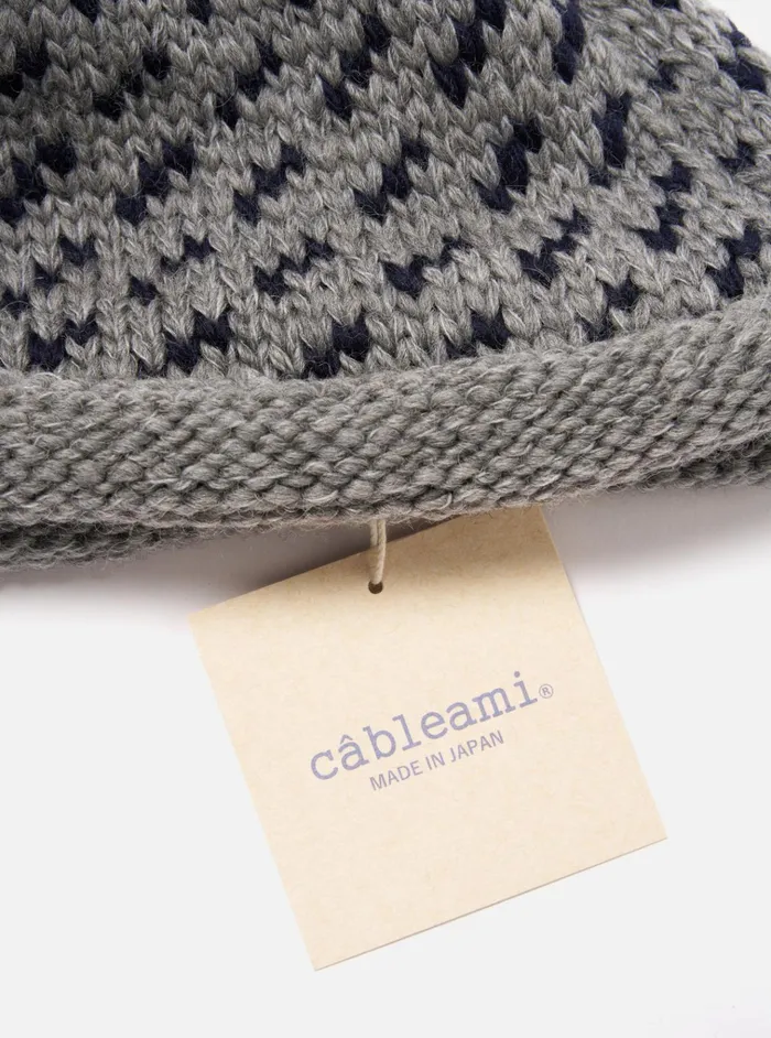 Hats Men Universal Works Cableami Bobble Watch Cap In Grey Wool Jacquard