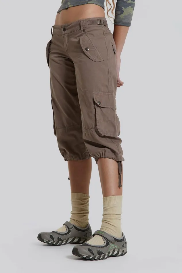 Instinct Capri Cropped Cargo Shorts Beige Women Jaded London Shorts and Jorts