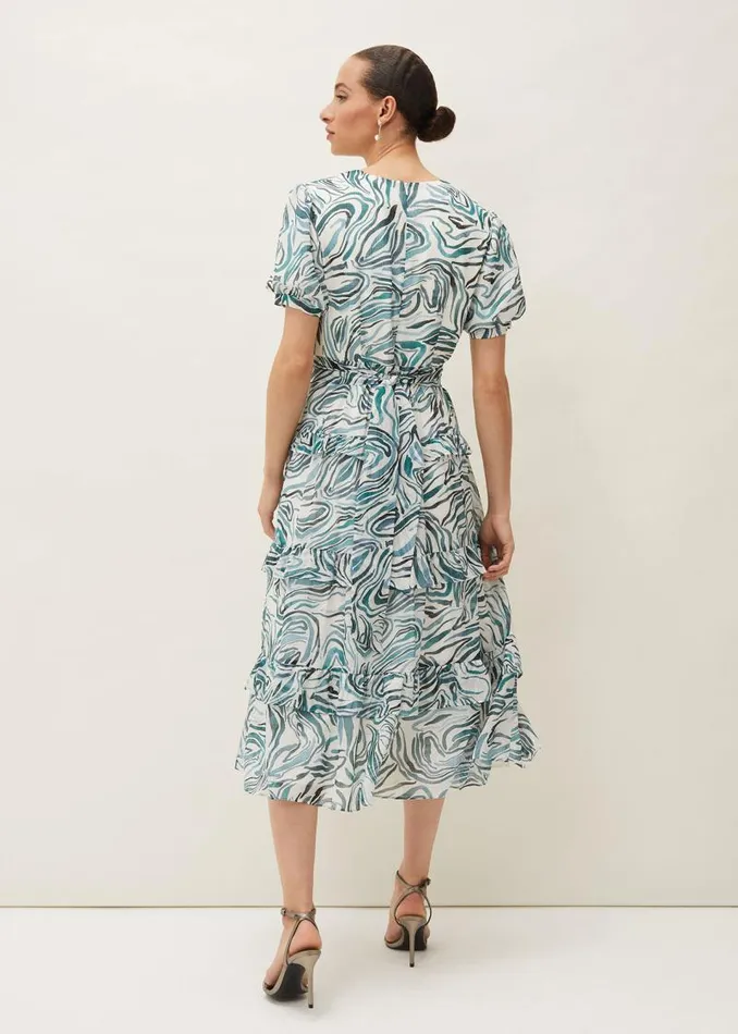 Iona Swirls Print Tiered Short Sleeved Midi Dress Aquamarineecru Women Phase Eight Dresses Iona Swirls Print Tiered Short Sleeved Midi Dress Aquamarineecru Women Phase Eight Dresses