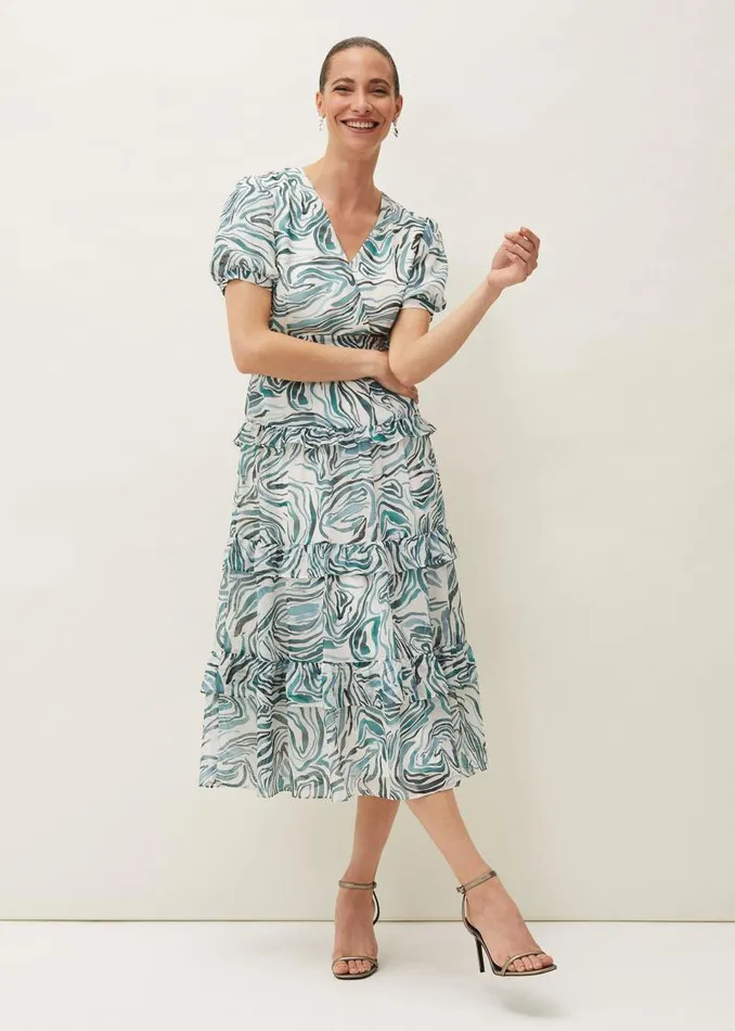 Iona Swirls Print Tiered Short Sleeved Midi Dress Aquamarineecru Women Phase Eight Dresses Iona Swirls Print Tiered Short Sleeved Midi Dress Aquamarineecru Women Phase Eight Dresses